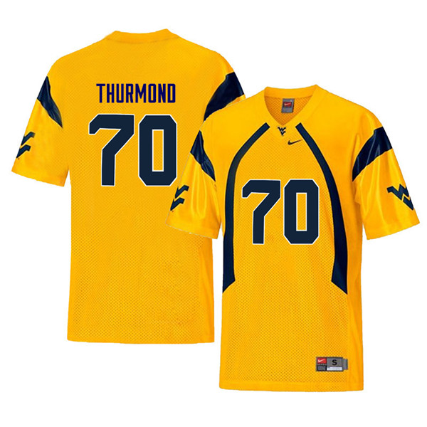 NCAA Men's Tyler Thurmond West Virginia Mountaineers Yellow #70 Nike Stitched Football College Retro Authentic Jersey JE23A75IK